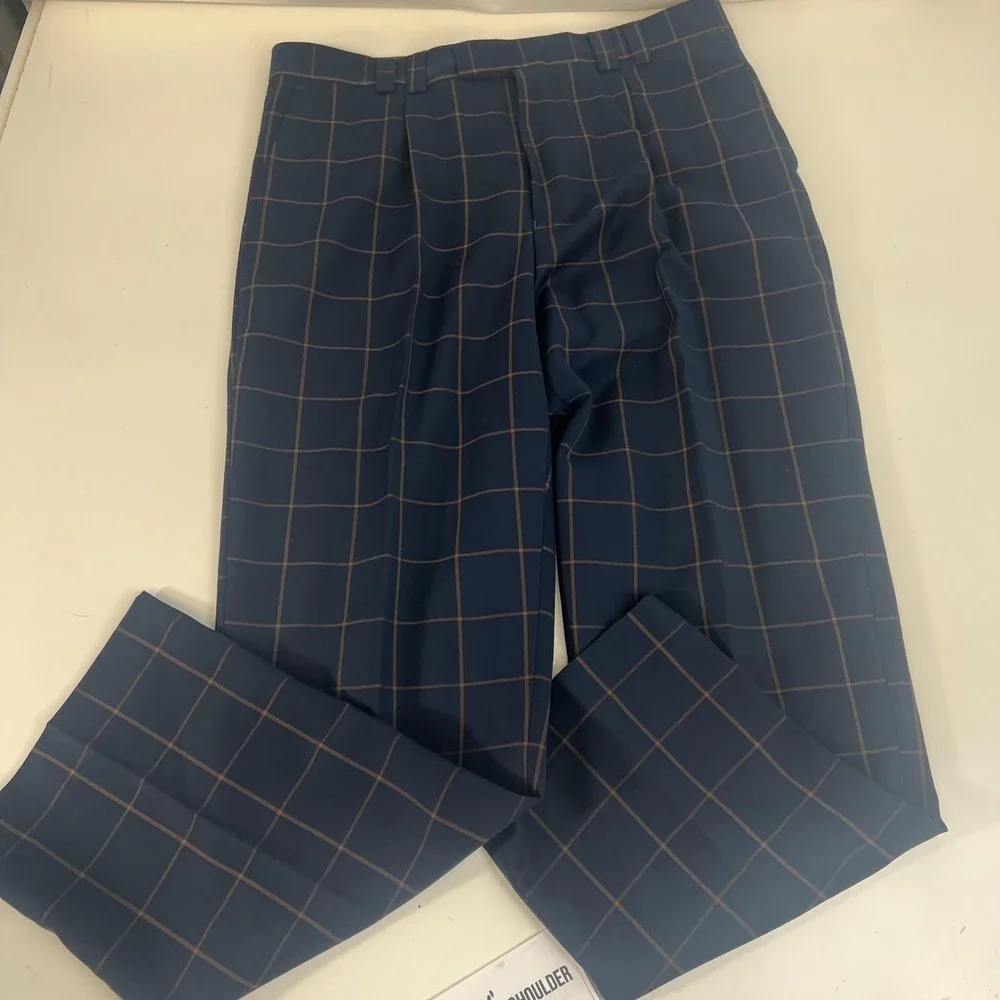 Steven‎ Land Suit 3 Piece 44L 36x30 Blue Henry Windowpane Plaid Dressy